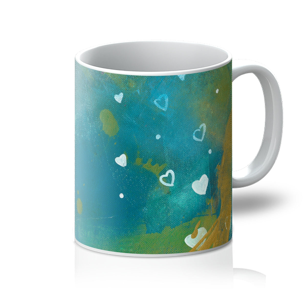 11oz ceramic mug featuring Leana Robinson's abstract art pure joy