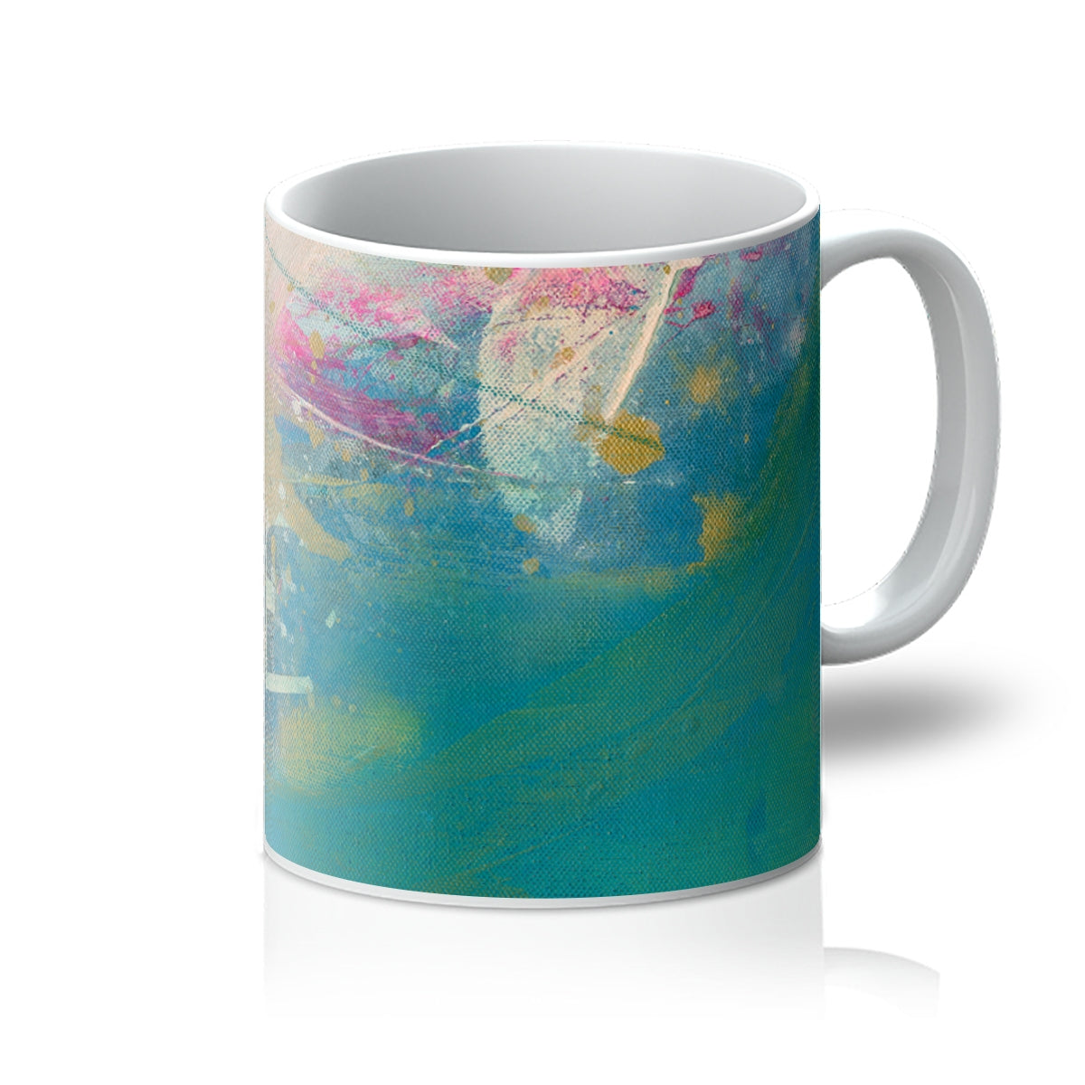 11oz ceramic mug featuring Leana Robinson's abstract art pure joy