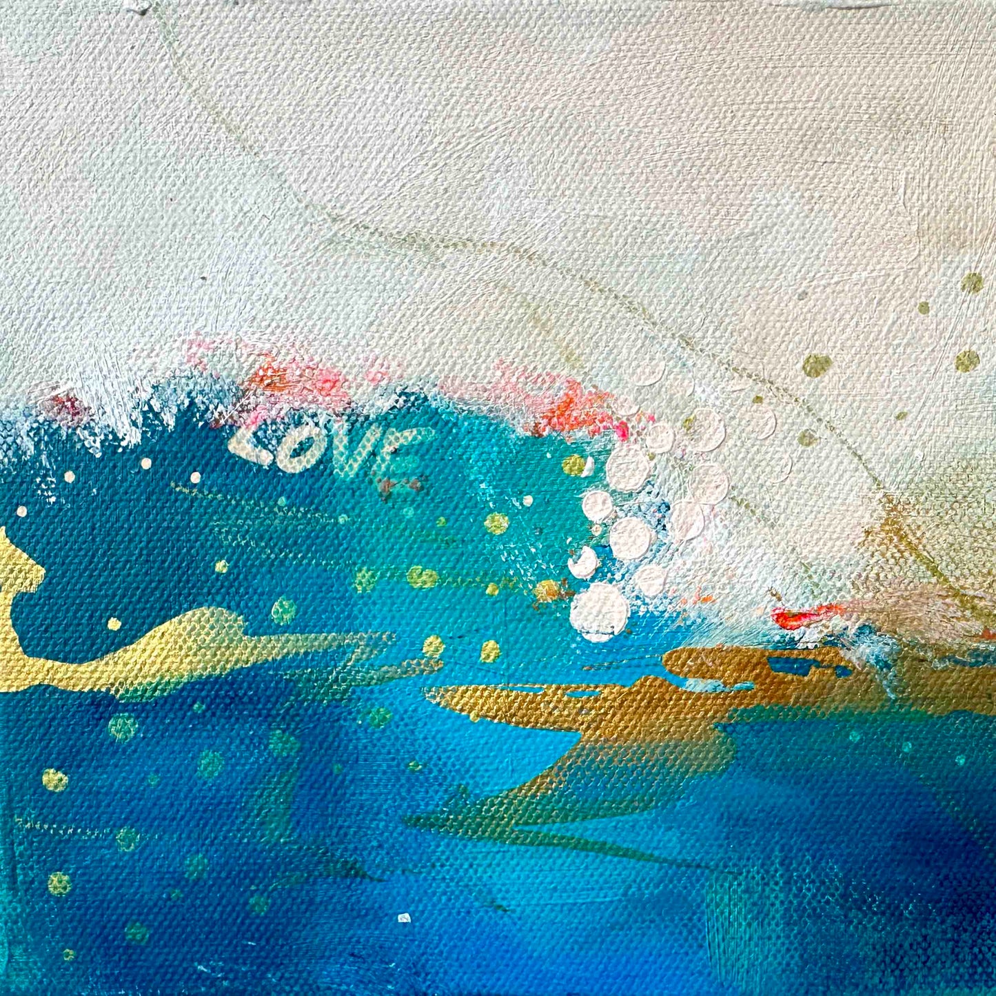 Small abstract original painting inspired by the colours of the ocean in Cornwall