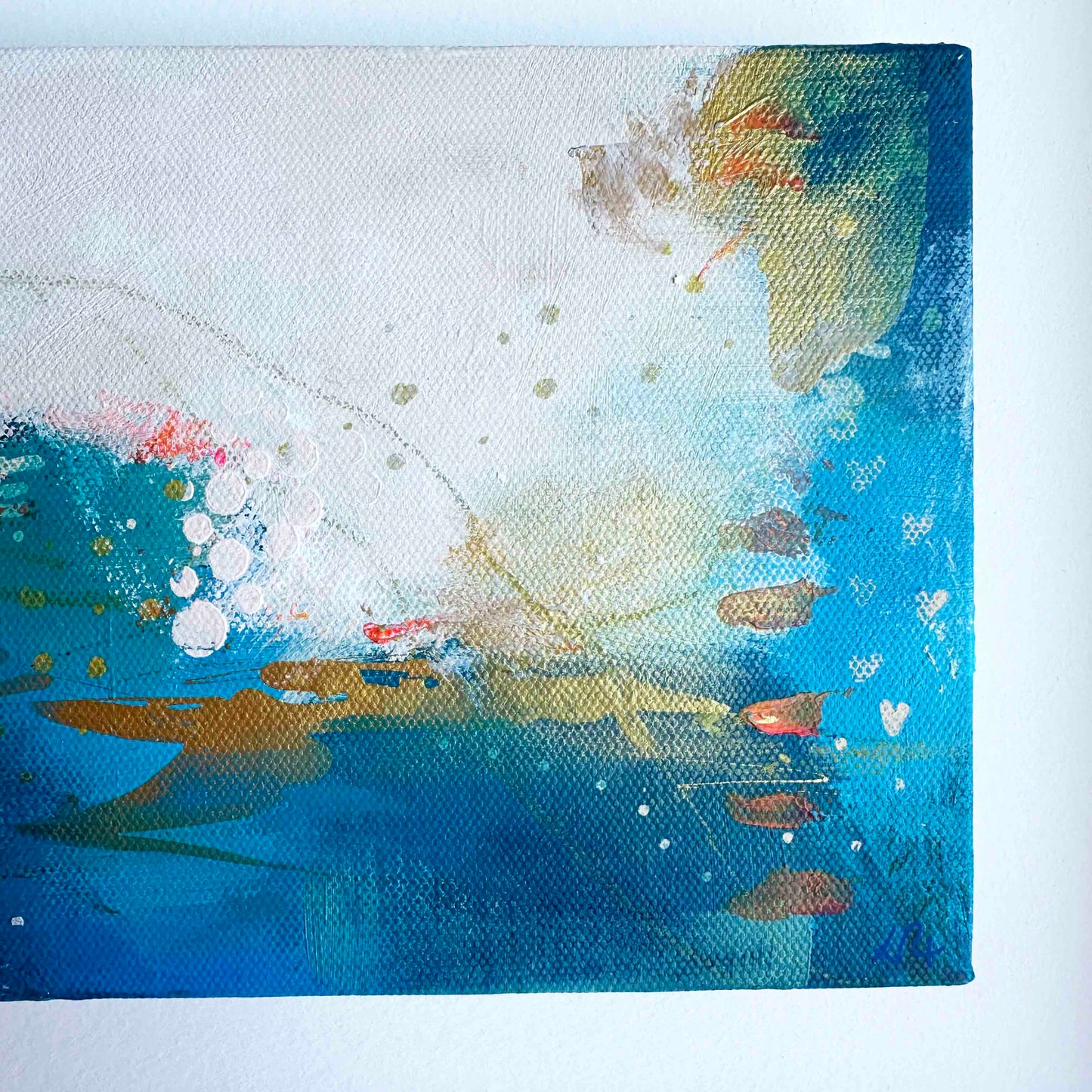 Small abstract original painting inspired by the colours of the ocean in Cornwall