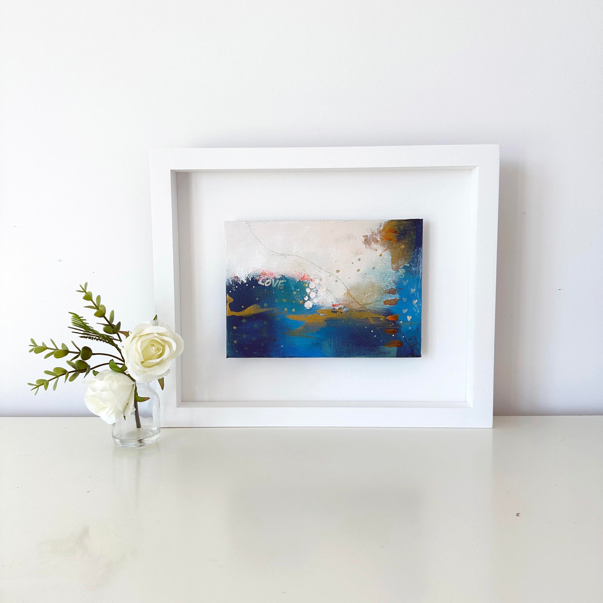 Small abstract original painting inspired by the colours of the ocean in Cornwall