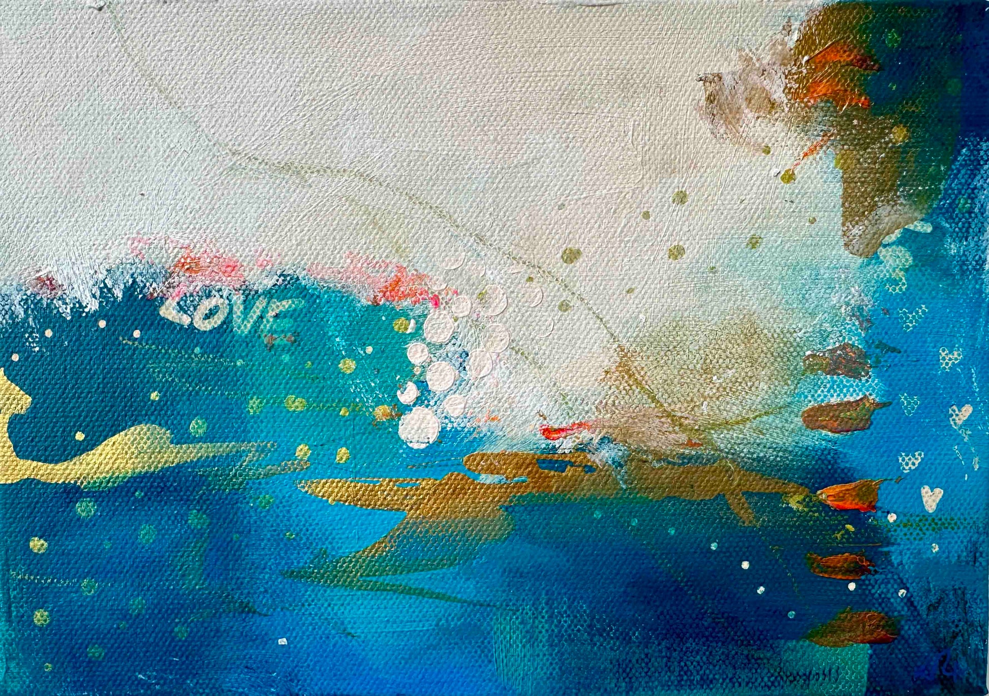 Small abstract original painting inspired by the colours of the ocean in Cornwall