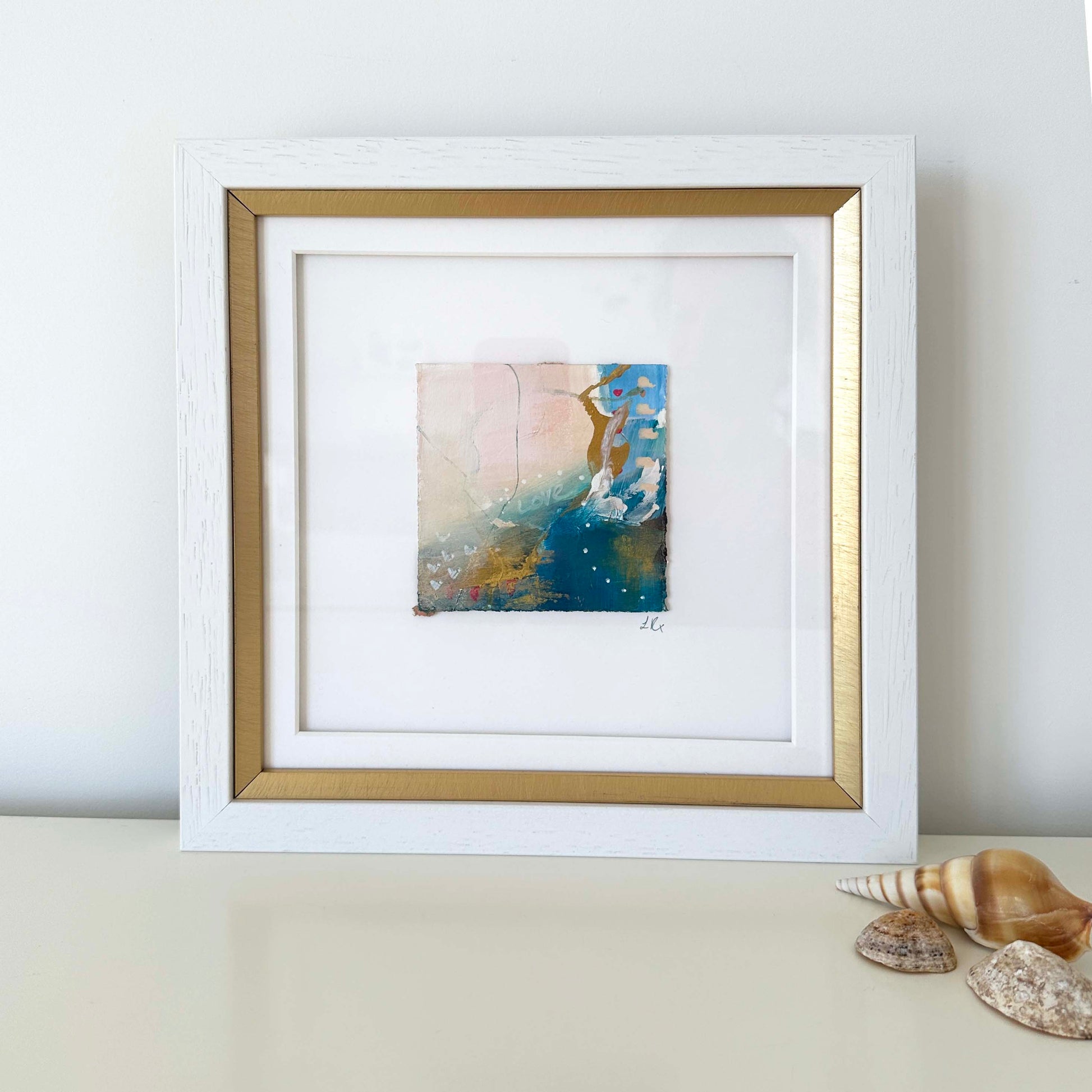 Mini abstract original painting inspired by the colours of the ocean in Cornwall