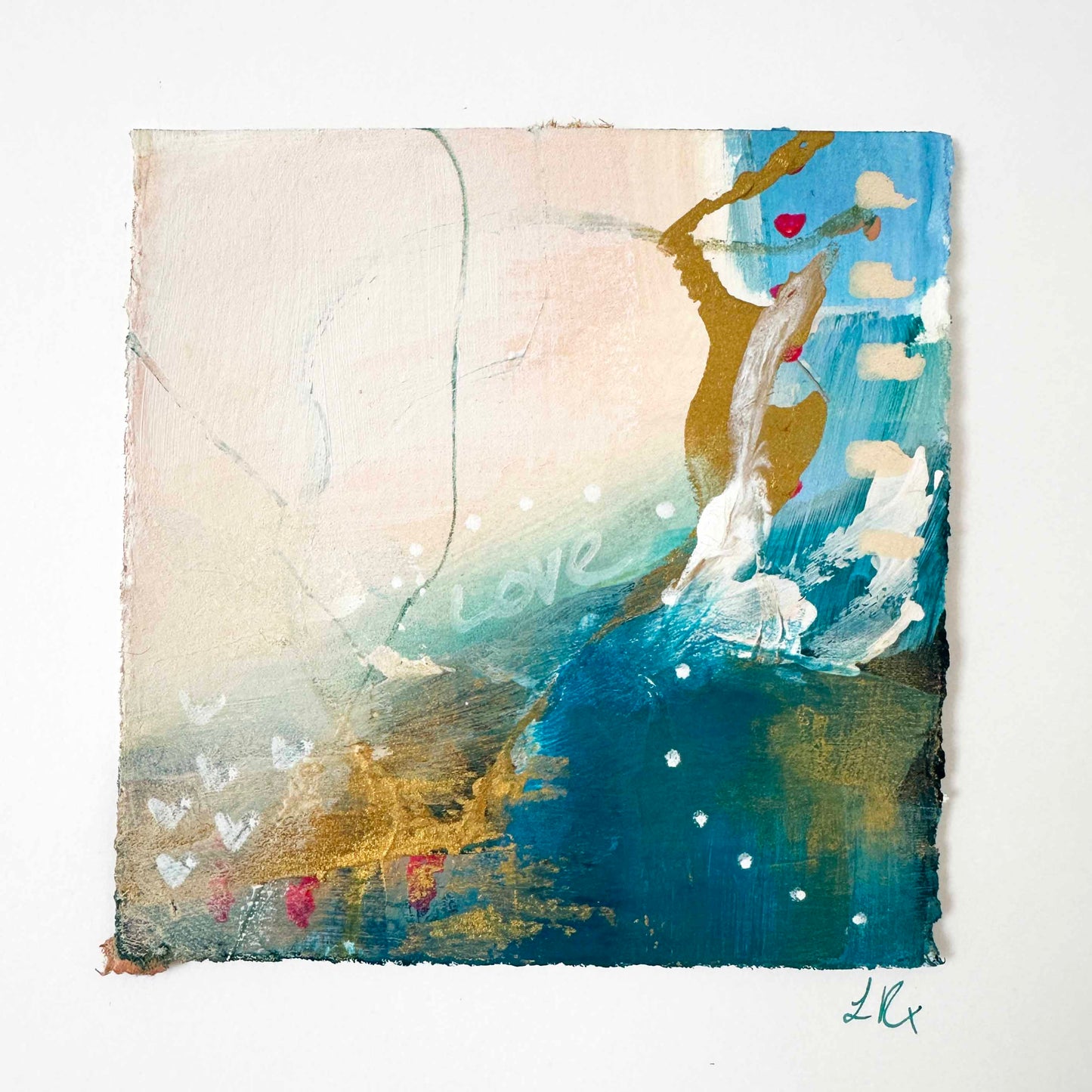 Mini abstract original painting inspired by the colours of the ocean in Cornwall